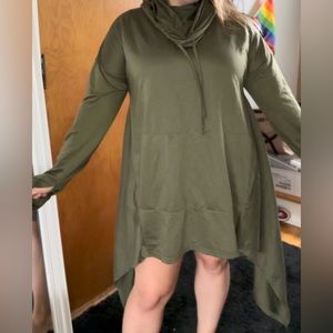 Oversized Oliver Cowl Neck Sweater Dress w/ Hood and Thumb Holes